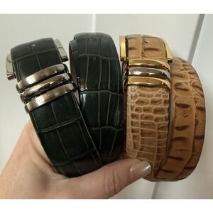 Italian Leather 2 Belt Lot Avanti Green Croc Brown Ostrich Embossed Sz 40